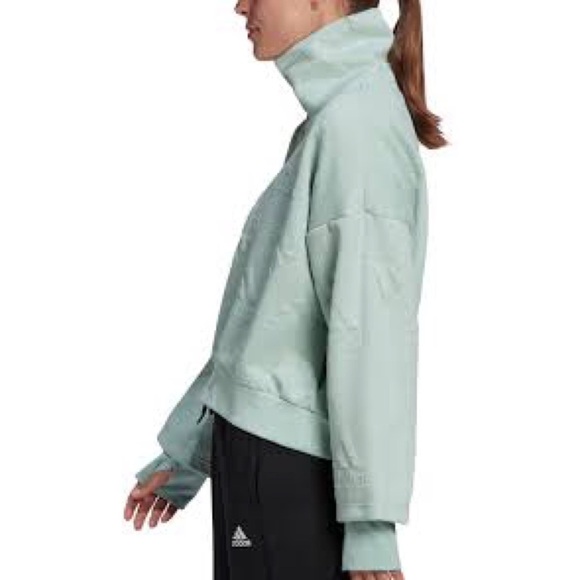 Adidas Sweater Women’s Size Large Green AEROREADY Jacquard Logo Zip Sweatshirt - Picture 16 of 16